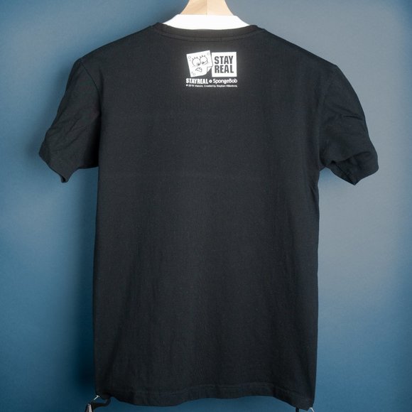 Men's STAYREAL Black T-Shirt SpongeBob Print Sz M - Picture 2 of 3